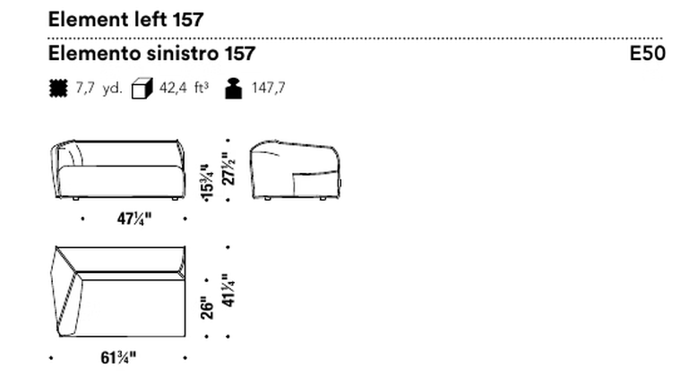 M.a.S.S.a.S. Sofa by Moroso, size drawing: Element left 157
