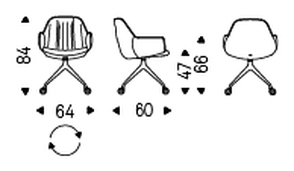 Scarlett Wheels Armchair by Cattelan Italia, size drawing