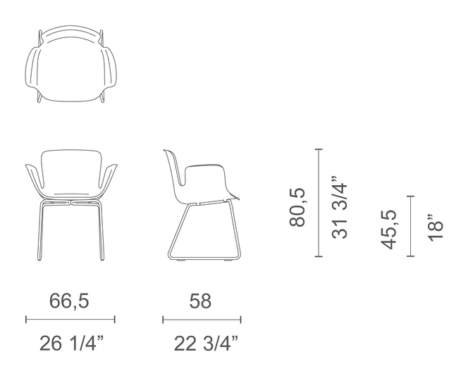 Juli Plastic Chair by Cappellini, size drawing: JUPS7
