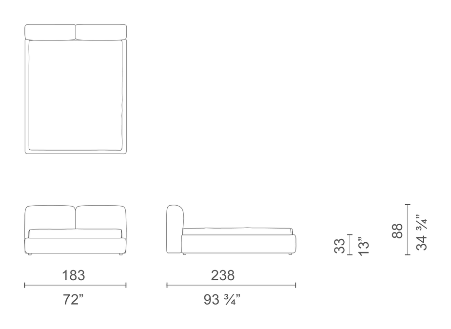 Oblong Plus Bed by Cappellini, size drawing: OBP160