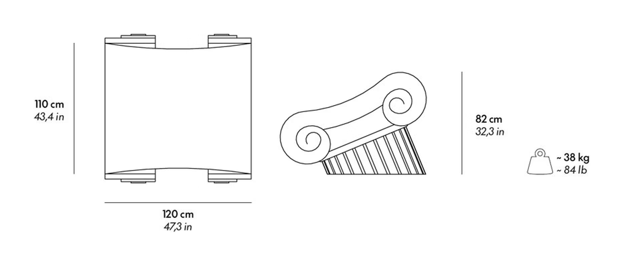 Capitello Lounge Chair by Gufram, size drawing