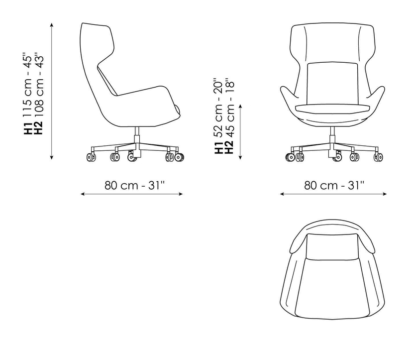 Newton Office Chair by Bonaldo, size drawing: Newton