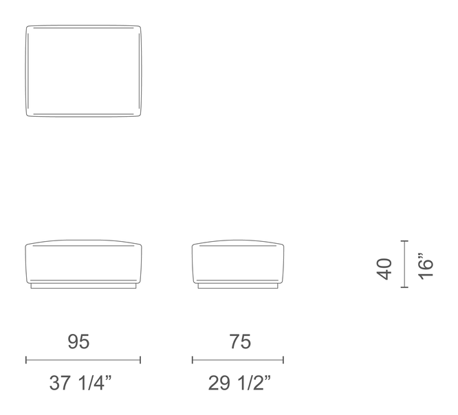 Oblong Plus Sofa by Cappellini, size drawing: OSX92