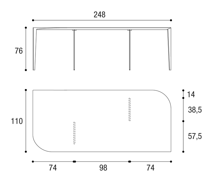 P&J Dining Table by Lago, size drawing 5