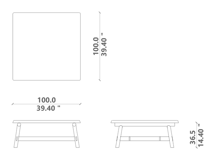 Hydra Coffee Table by Talenti, size drawing: 100 × 100