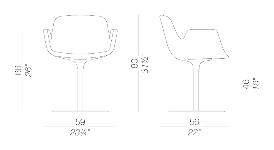 Pass S121 Chair by LaPalma, size drawing