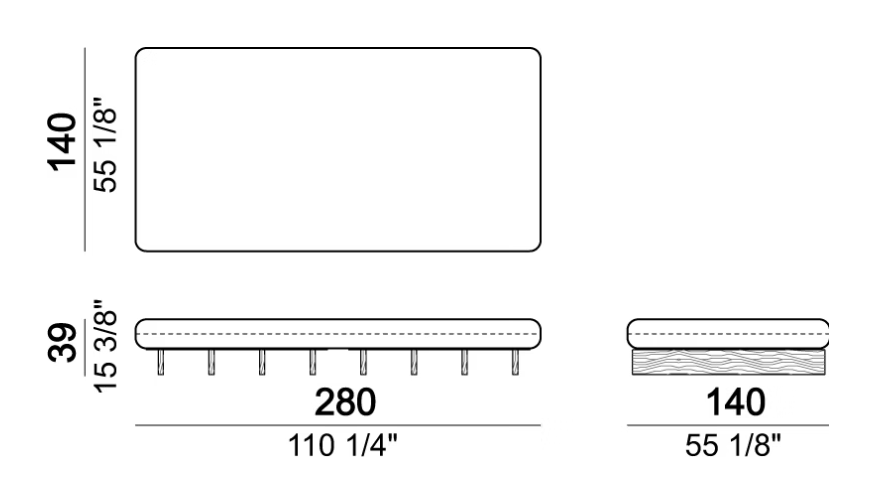 Santos XL Sofa by Arketipo, size drawing: Seat