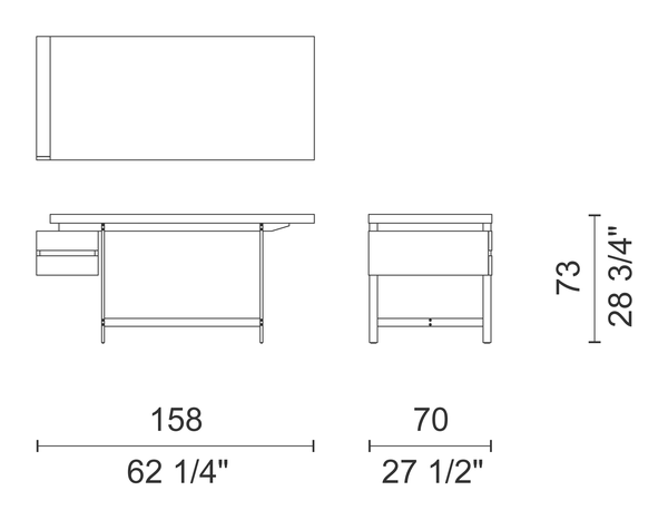 Lochness Table by Cappellini, size drawing: LH_9L
