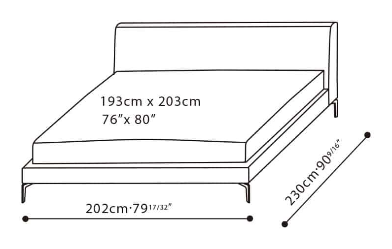 Alison Plus Bed by Camerich, size drawing: C03J0205 King