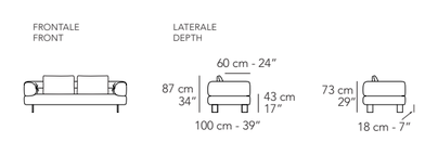 Klarence Sofa by Nicoline, size drawing: Front and side views