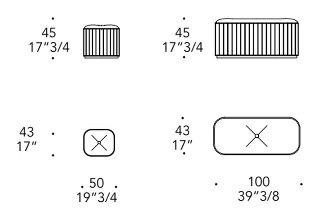 Plissé Ottoman by Reflex, size drawing