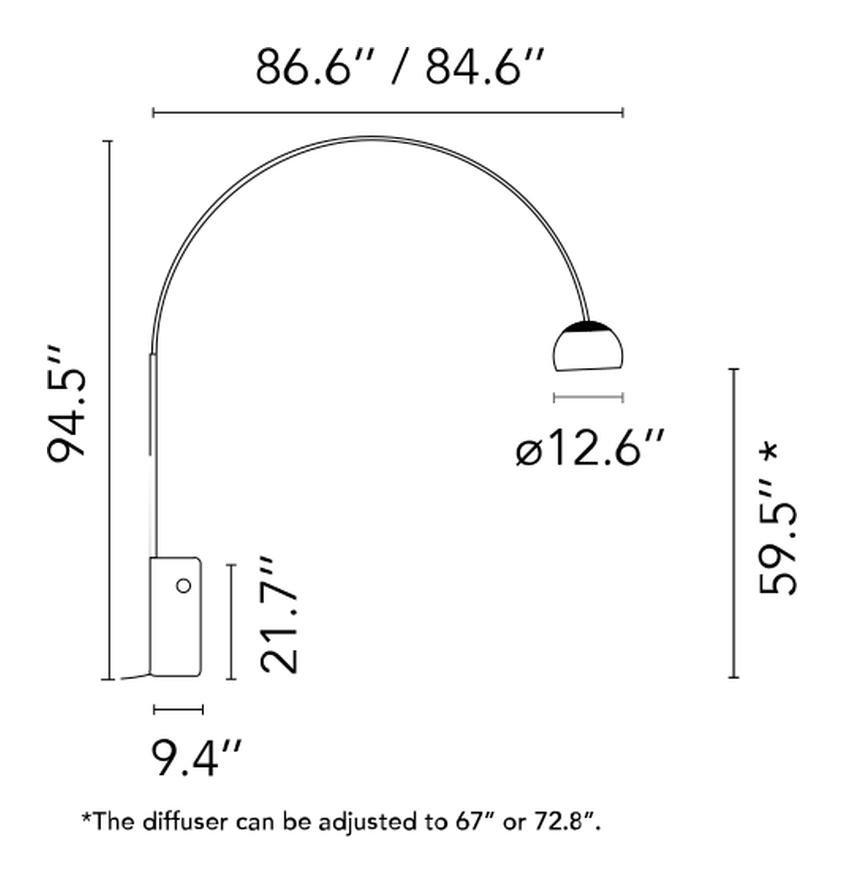 Arco Floor Lamp by Flos, size drawing