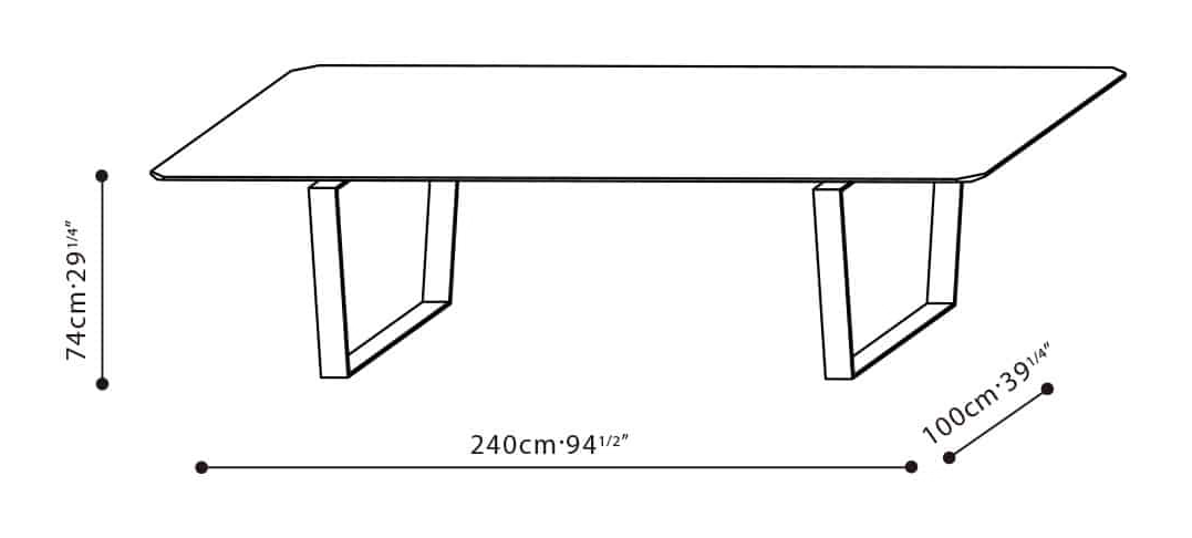 Verge Dining Table by Camerich, size drawing: C05A0804