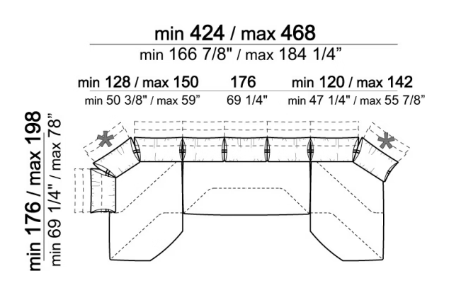 Smooth Operator Sofa by Arketipo, size drawing: Composition H