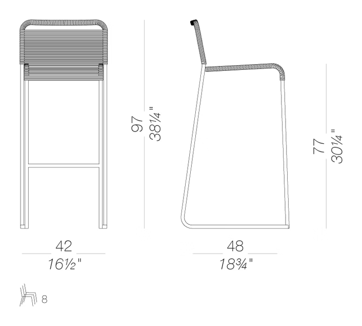 Aria S46 Outdoor Stool by LaPalma, size drawing