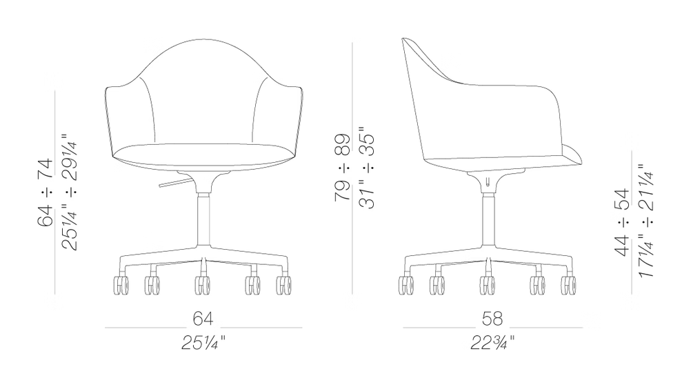 Edit S575 Armchair by LaPalma, size drawing