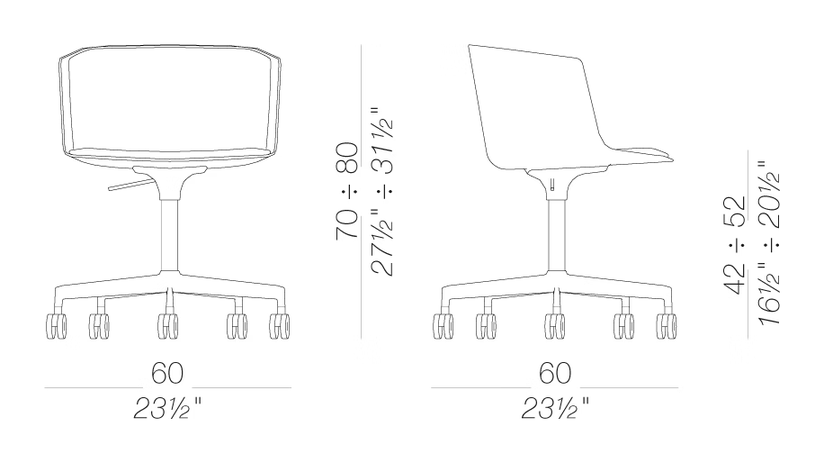Cut S186-187 Chair by LaPalma, size drawing