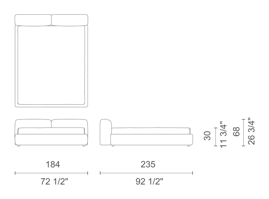 Superoblong Bed by Cappellini, size drawing: SB_170