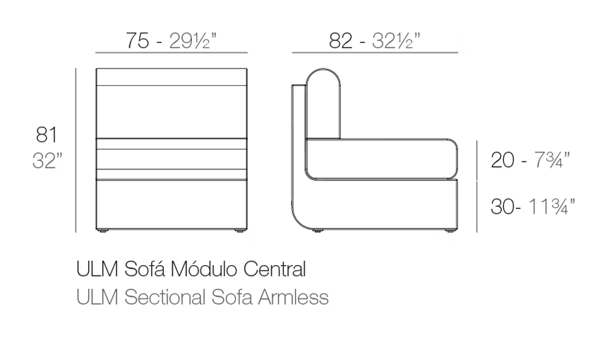 Ulm Modular Sofa by Vondom, size drawing