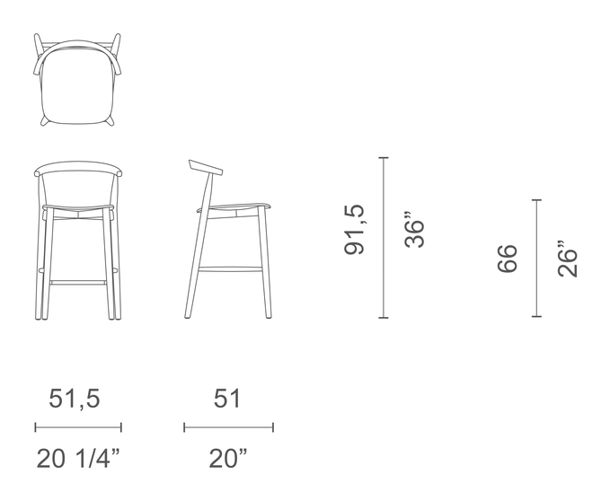 Newood Light Stool by Cappellini, size drawing: NWL11T