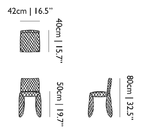 Monster Dining Chair by Moooi, size drawing: Diamond No Arms
