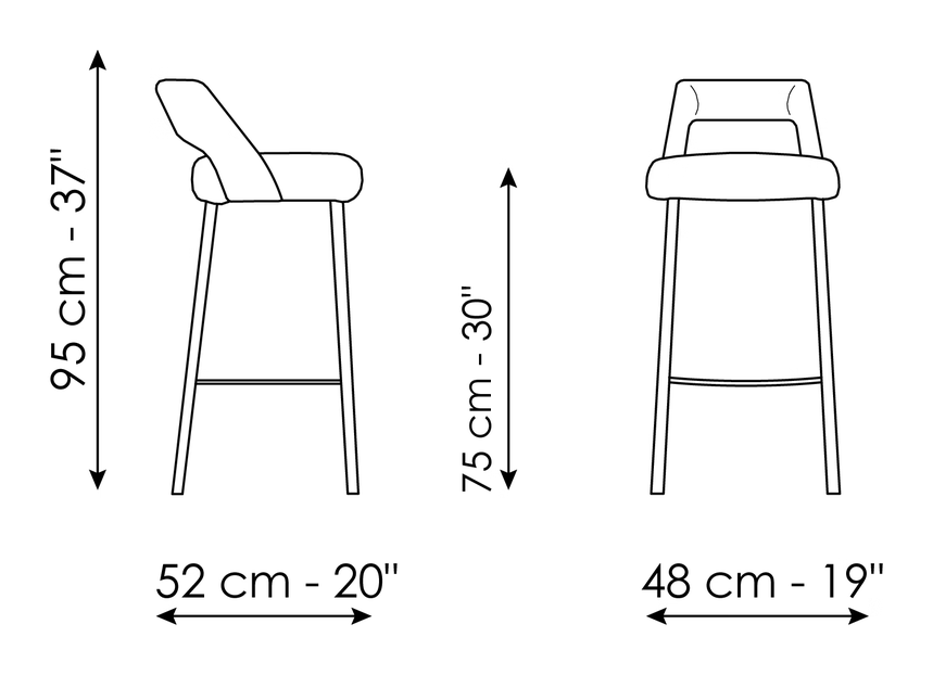 Mask Too Stool by Bonaldo, size drawing: Mask too H 75