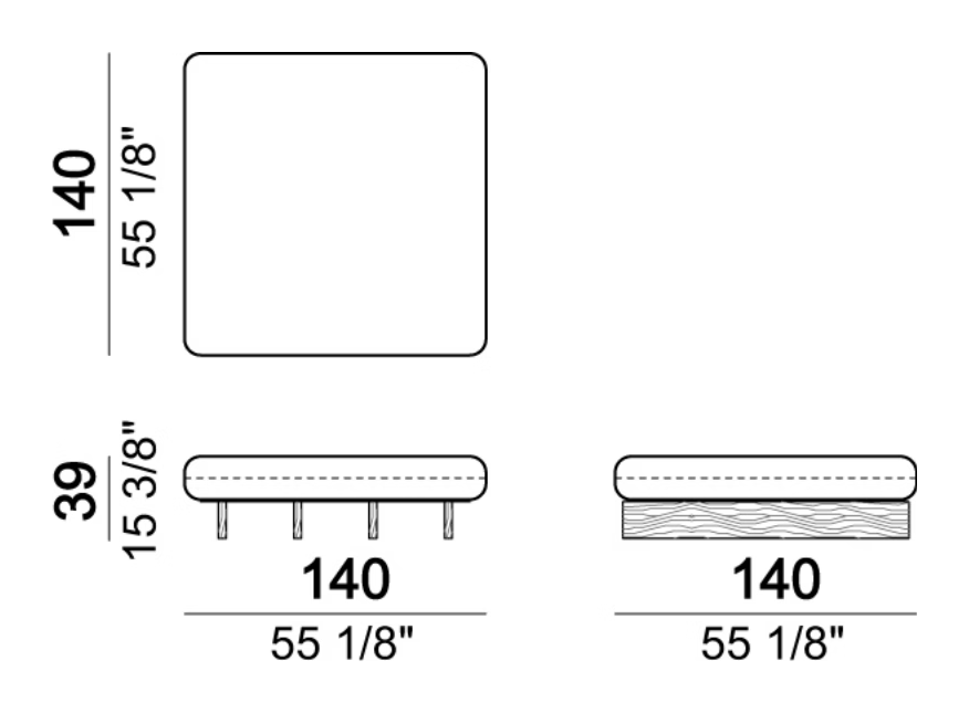 Santos XL Sofa by Arketipo, size drawing: Seat