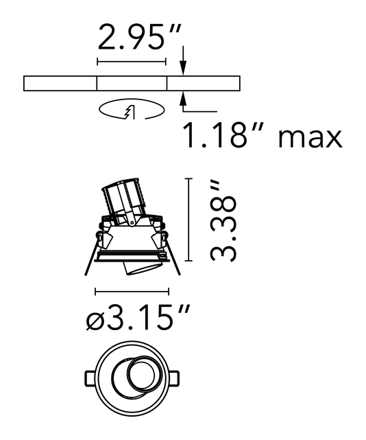 Johnny 80 Trim Downlight by Flos, size drawing: Johnny Ø 80 Trim 1L Round