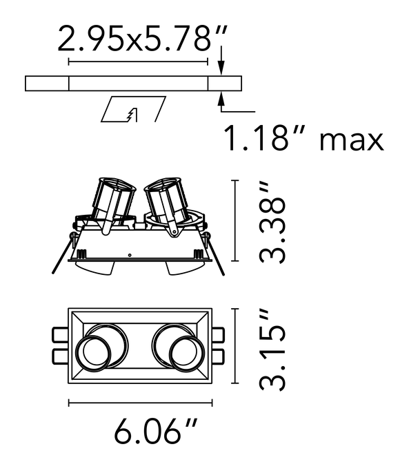 Johnny 80 Trim Downlight by Flos, size drawing: Johnny 80 Trim 2L Square