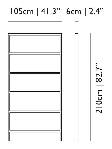 Oblique Display Shelf by Moooi, size drawing: Small