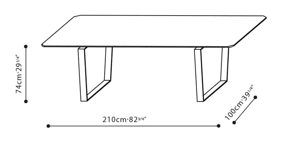 Verge Dining Table by Camerich, size drawing: C05A0803