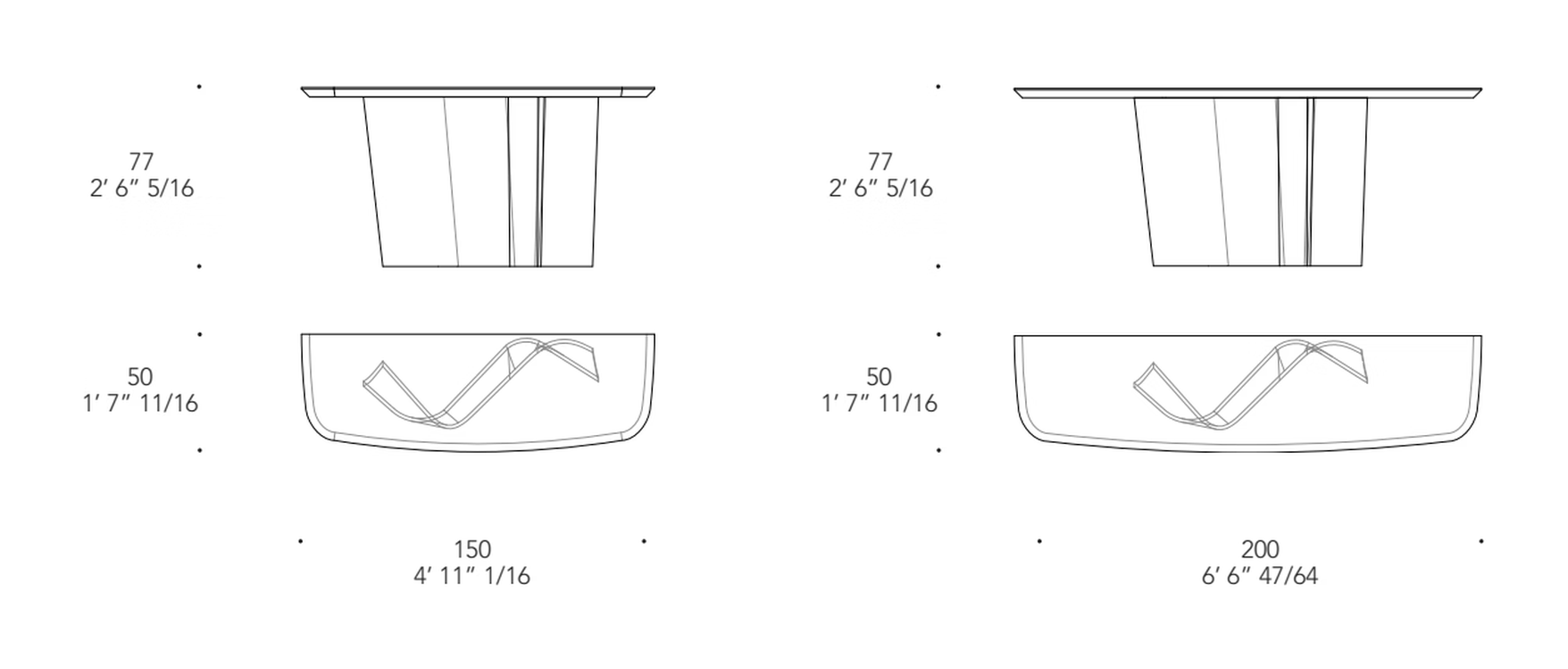 Esse Console Bevel Wood by Reflex, size drawing