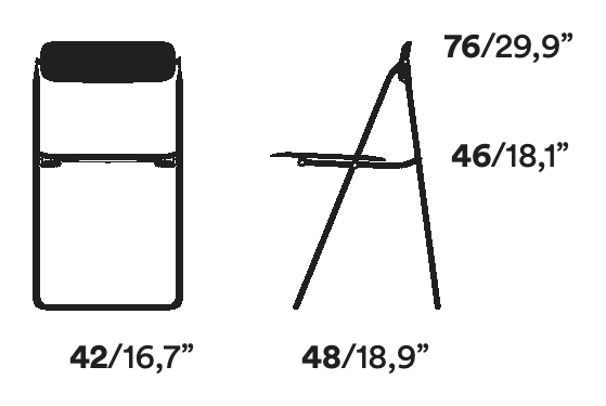 Con.Fort Folding Chair by Opinion Ciatti, size drawing: Con.fort