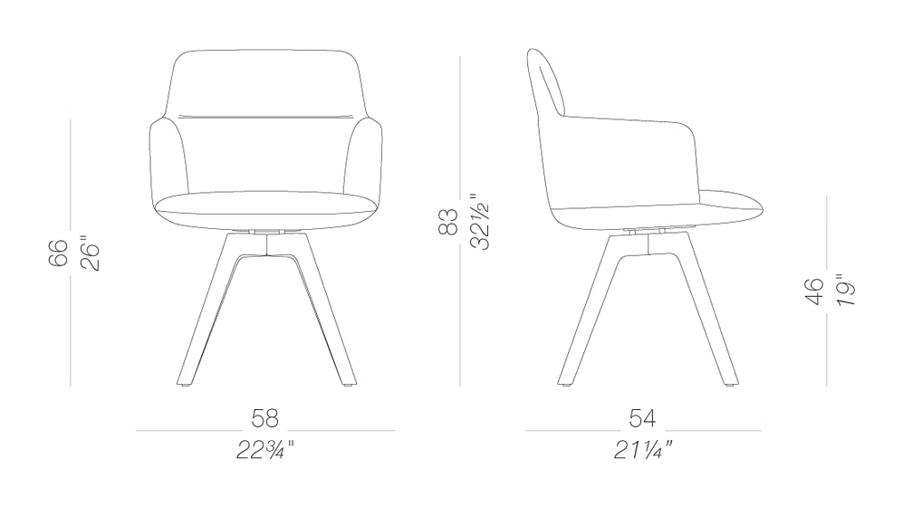 Foil S590 Armchair by LaPalma, size drawing