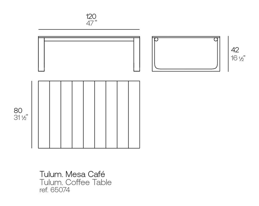 Tulum Coffee Table by Vondom, size drawing