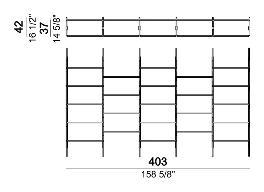 Roxanne Bookcase by Arketipo, size drawing: Wall bookshelf 6-01W