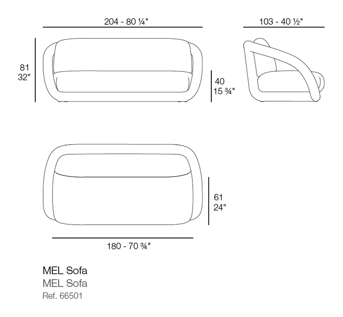 Mel Sofa by Vondom, size drawing