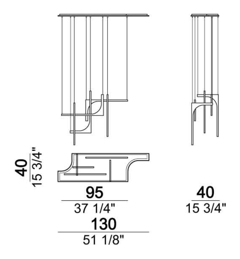 Untitled Lamp by Arketipo, size drawing: Suspension with 5 led-lamps