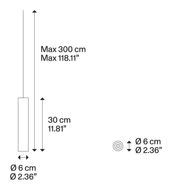 A-Tube Cluster Pendant Lamp by Lodes, size drawing: A-Tube small