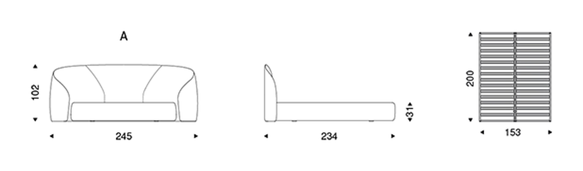 Richard Bed by Cattelan Italia, size drawing 1