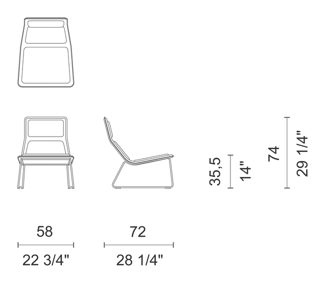 Low Pad Armchair by Cappellini, size drawing: LW_1