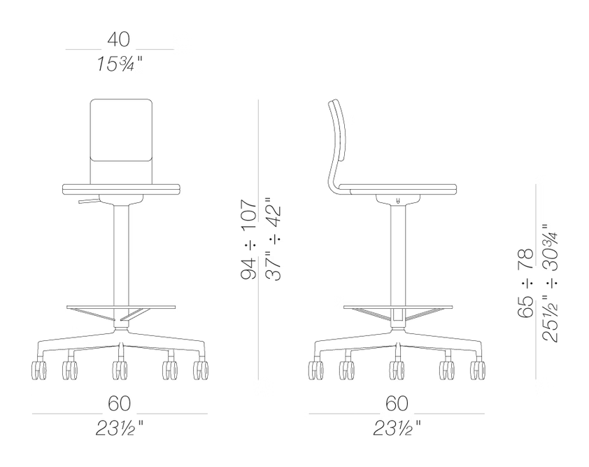 Lab S71 Stool by LaPalma, size drawing