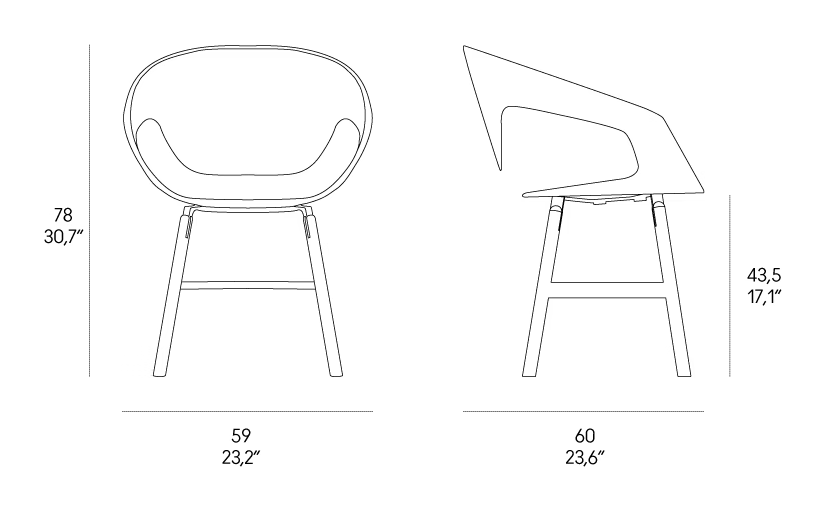 Vad Wood Upholstered Chair by Casamania, size drawing
