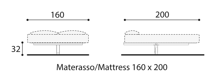 Fluttua Bed by Lago, size drawing: 1600