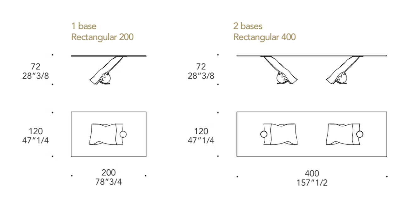 Impact 72 Dining Table by Reflex, size drawing