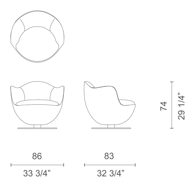 Dalia Armchair by Cappellini, size drawing: DL_1