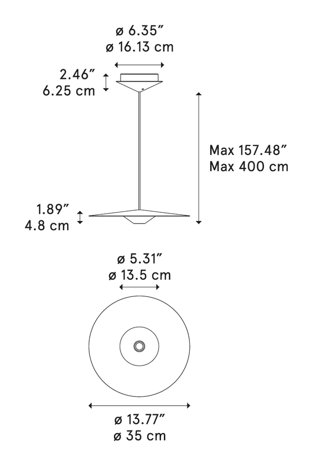 U.F.O. Pendant Lamp by Lodes, size drawing: U.F.O. 35