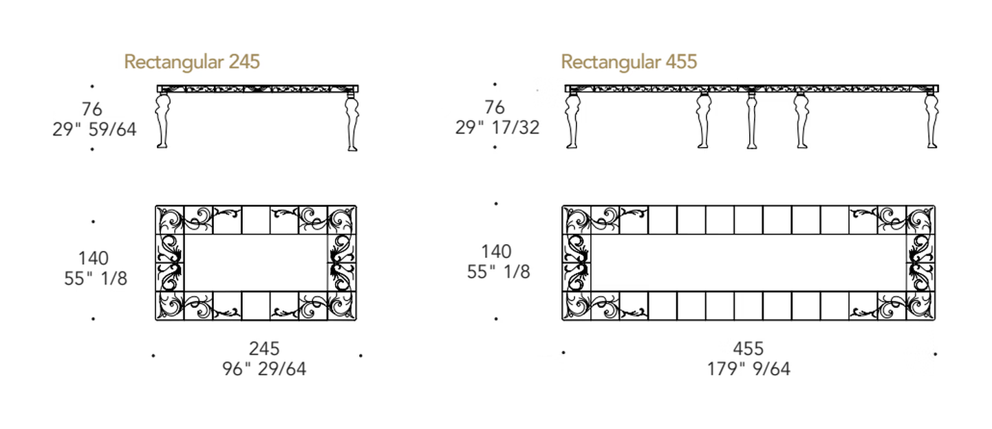 San Marco 72 Dining Table by Reflex, size drawing
