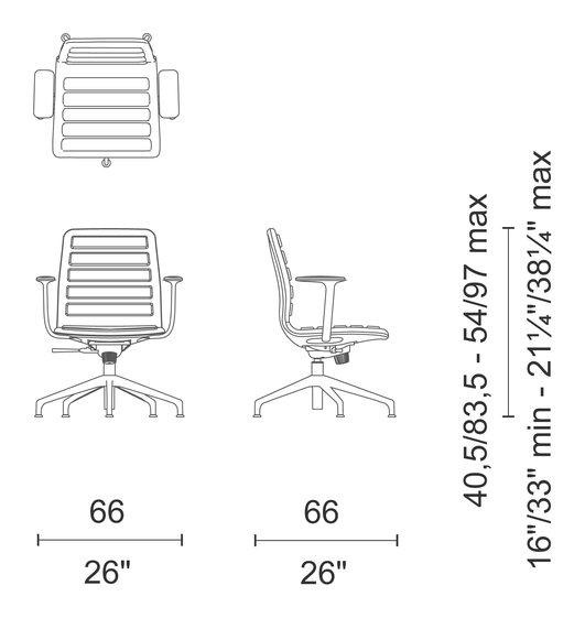 Lotus (Low, Medium, High) Chair by Cappellini, size drawing: LS_35CB