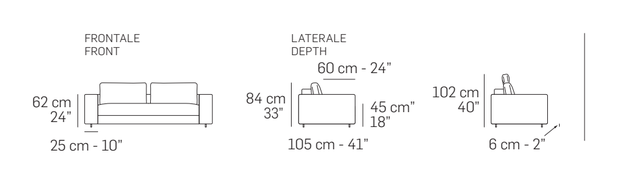Kuba Plain Sofa by Nicoline, size drawing: Front and side views
